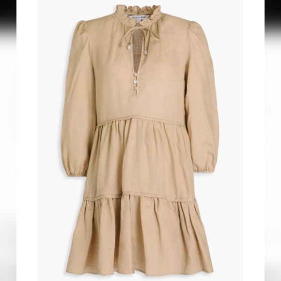 Veronica Beard Women's Neutral Lux Beige Hawken Tiered Linen Mini Dress Size 8 - Picture 5 of 11